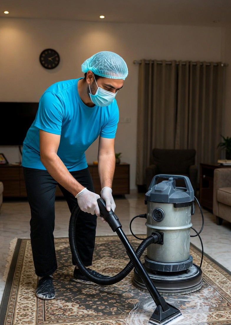 Professional deep cleaning a carpet